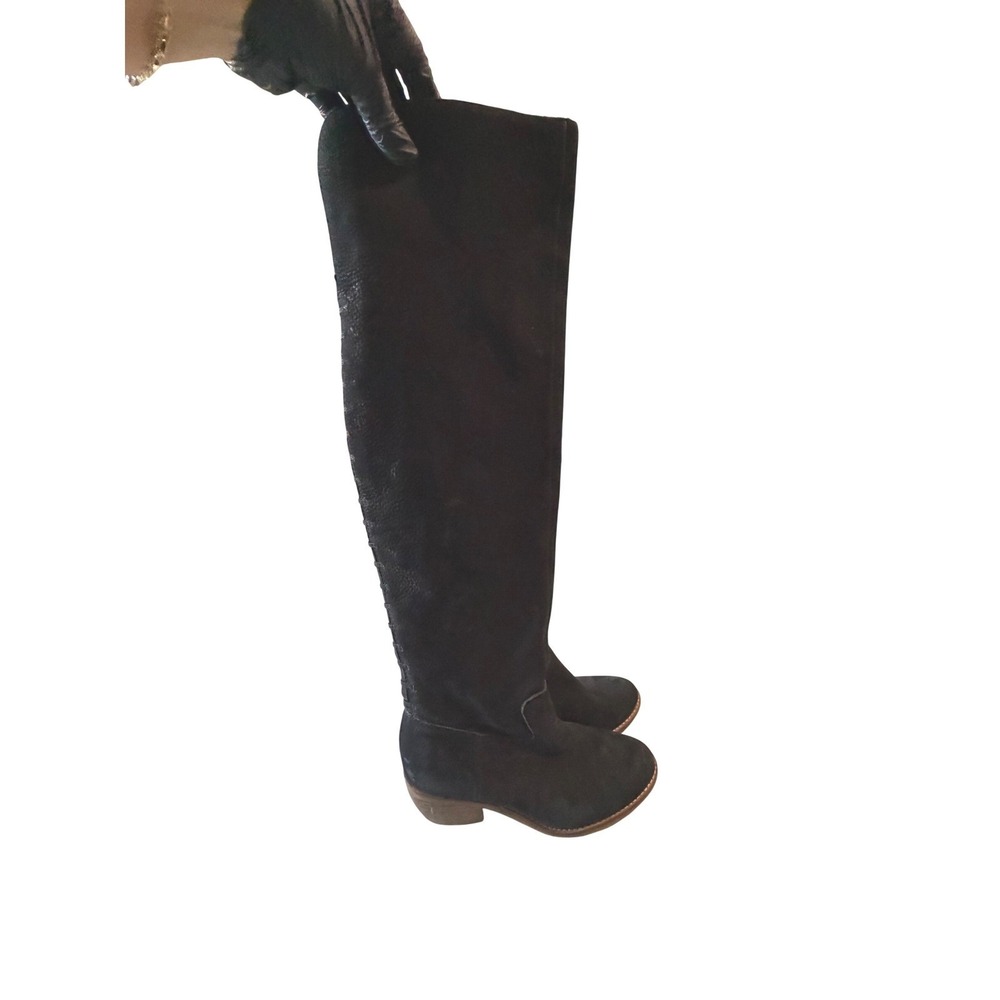 Lucky Brand Khlona Black Leather Over The Knee Boots Stacked Heel Womens 7M - Picture 7 of 10